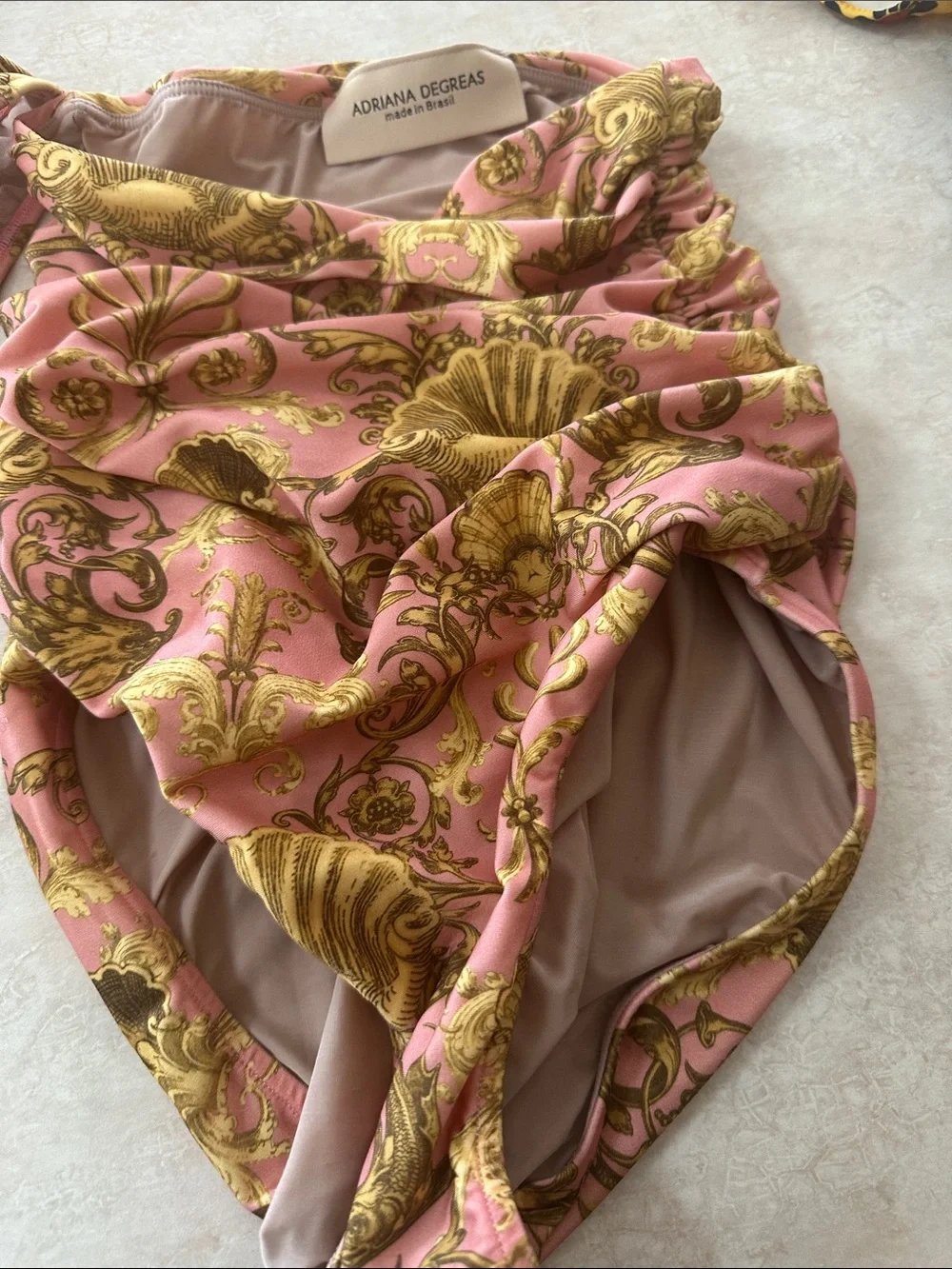 Adriana Degreas Pink & Gold Baroque Bandeau Swim Set - Picture 2 of 3